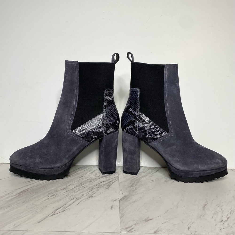 All Saints Sahara Gray Suede Snakeskin Heeled Boot 11 - Picture 8 of 16